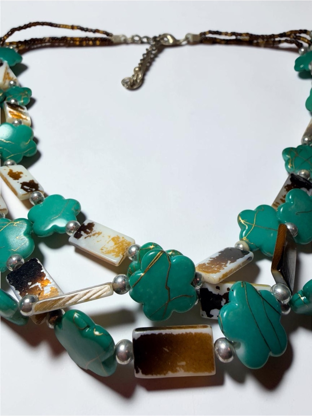 Turquoise Floral Statement Necklace - Unbranded